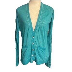 Aeropostale Womens XL Cardigan Sweater Turquoise  Button Up Pocket Lightweight